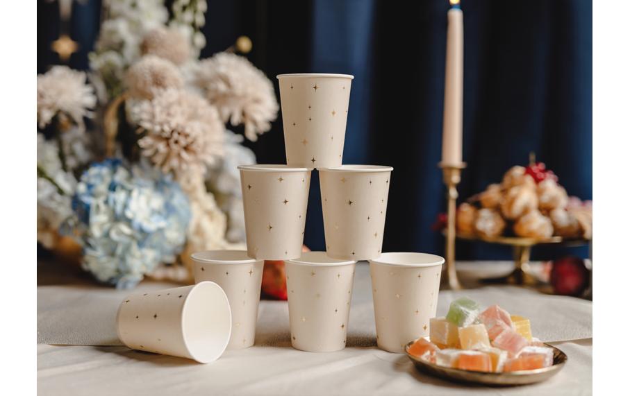 PartyDeco Becher, Papier – 2,2 dl, beige/gold – 6 Stk.