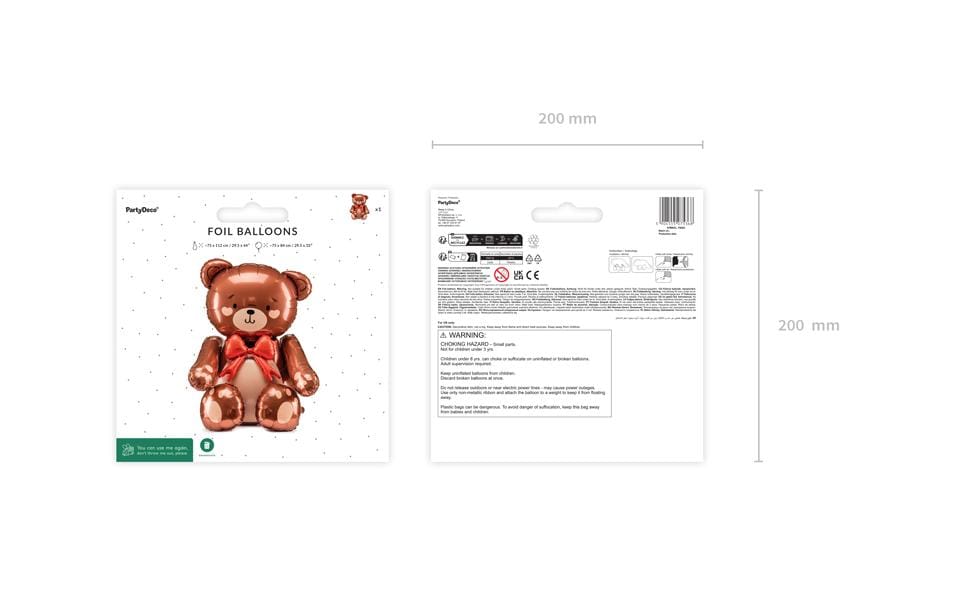 PartyDeco Folienballon Stehender Teddybär – Mehrfarbig – 75 × 84 cm – Folie – 1 Stk
