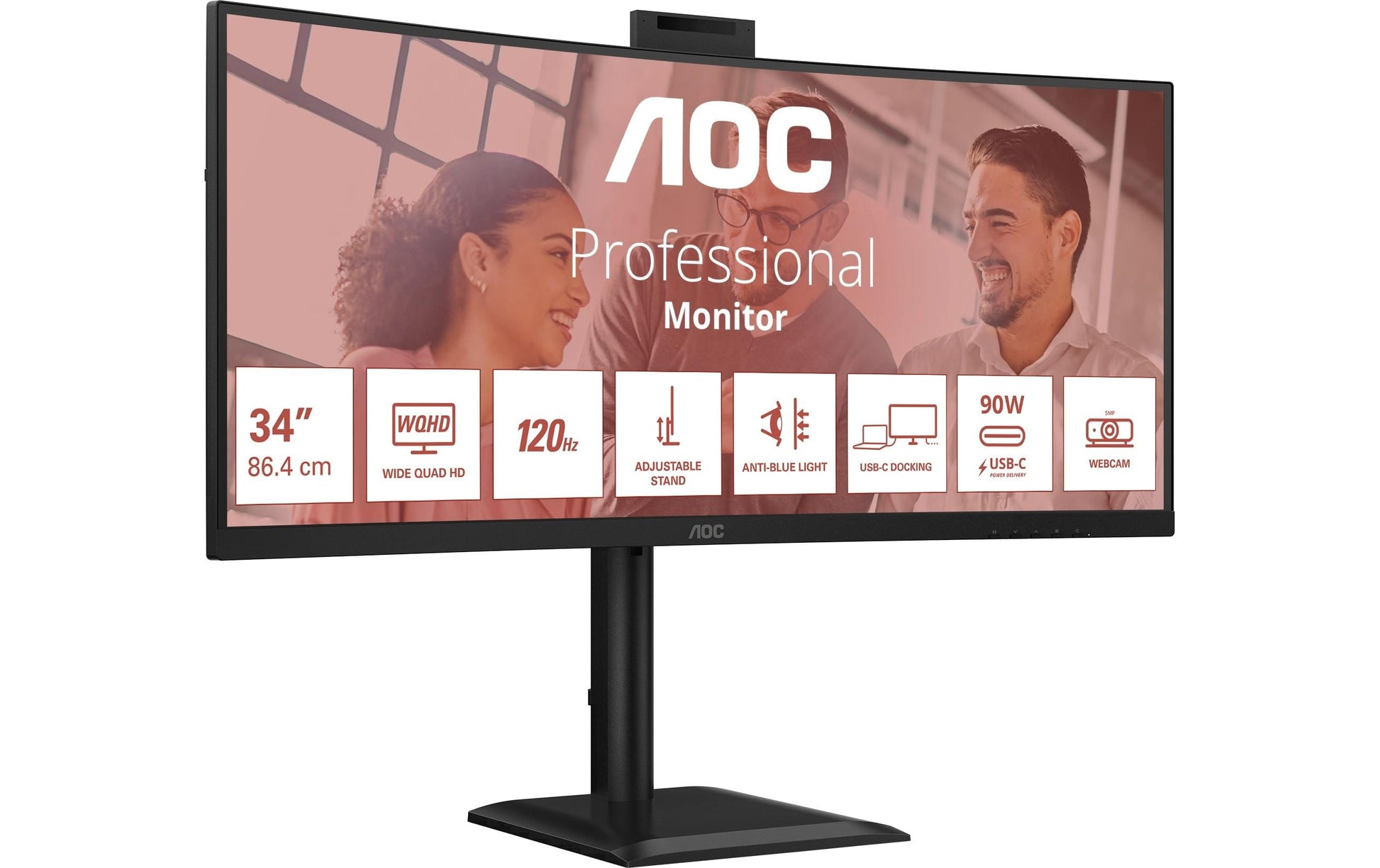 AOC CU34E4CW – Monitor, 34", 3440 × 1440 (UWQHD), VA, 120 Hz, 300 cd/m²