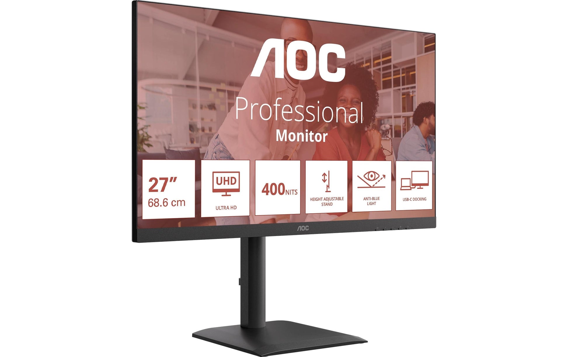AOC U27E4CV – Monitor, 27", IPS, 60 Hz, 400 cd/m², USB-C, USB-Hub, Adaptive Sync, VESA 100 × 100, Schwarz