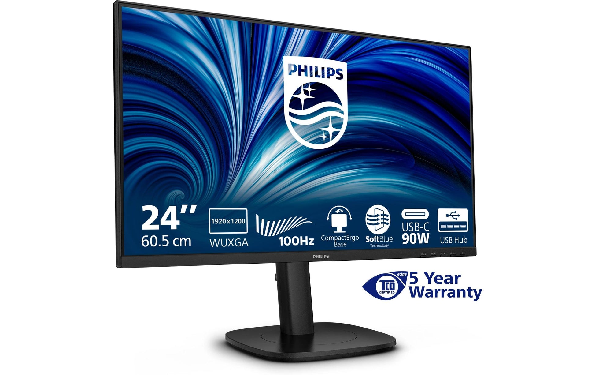 Philips 24B2U3301D/00 – Monitor, 24", IPS, 100 Hz, USB-Hub, Lautsprecher, höhenverstellbar, Schwarz