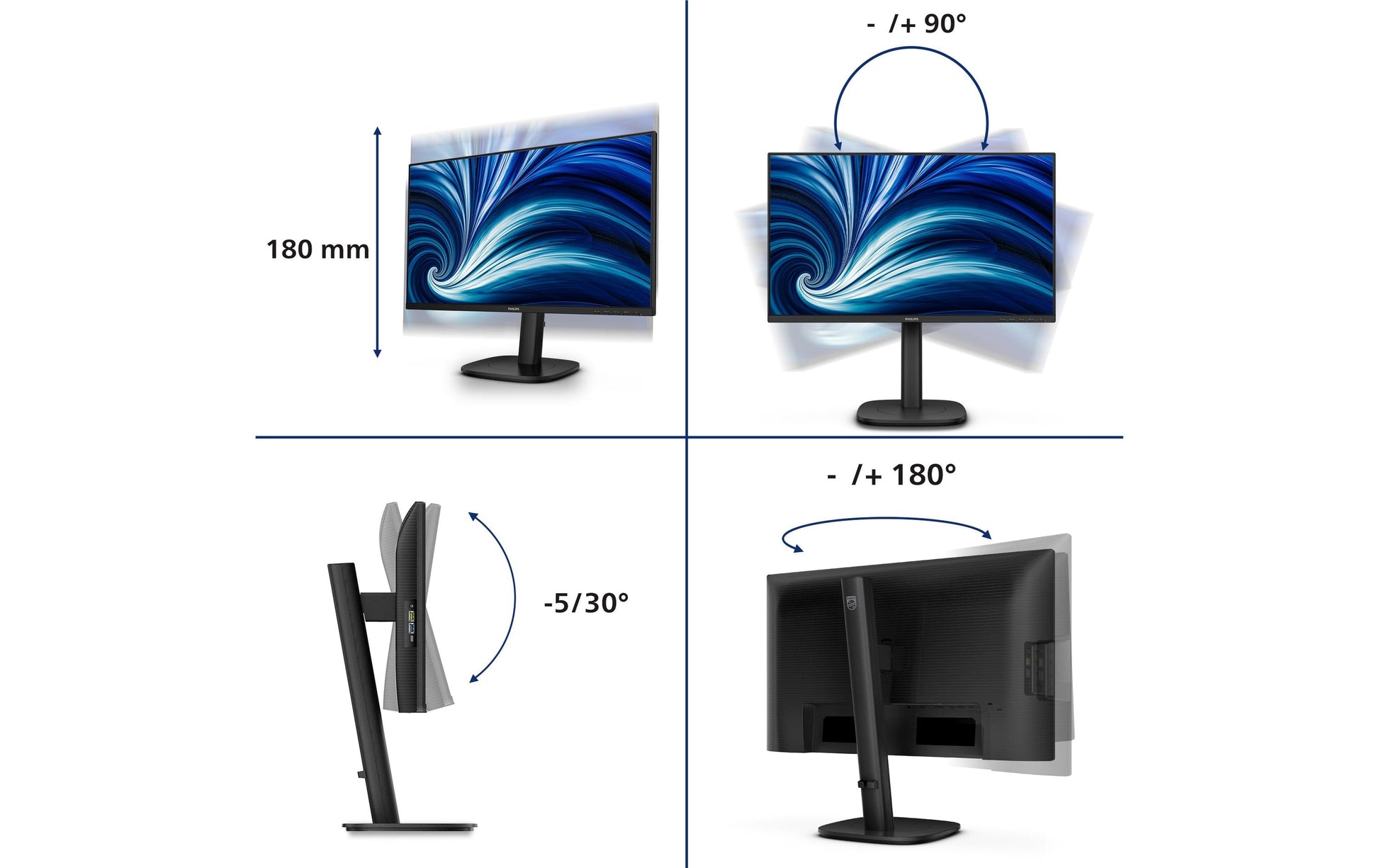 Philips 24B2N3200D/00 – Monitor, 24", 1920 × 1200 (WUXGA), IPS, 100 Hz, Integrierte Lautsprecher, Schwarz
