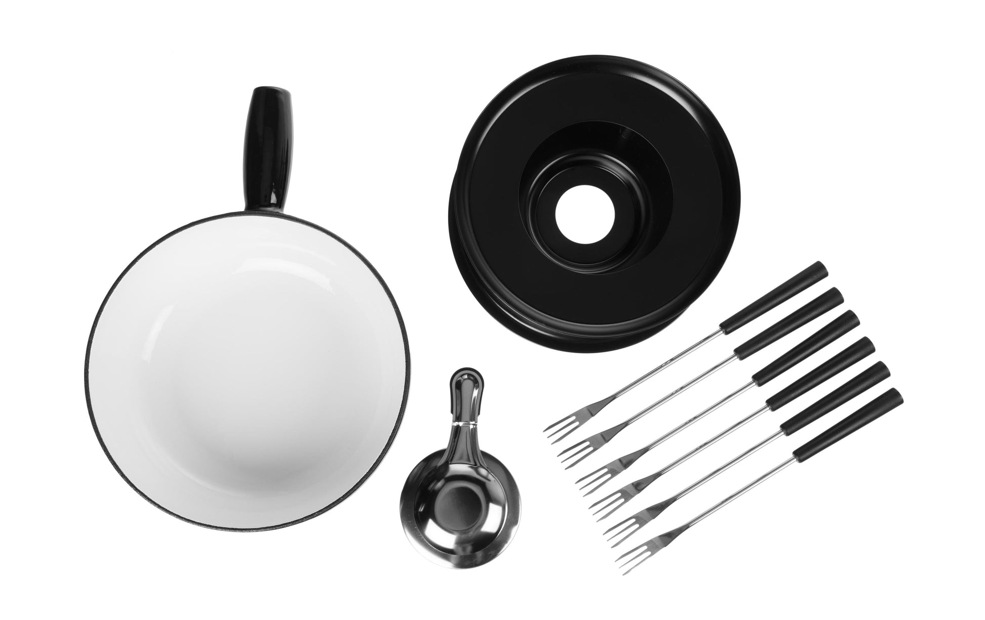 Cocon Fondue-Set – Ø 23 cm, Gusseisen, für Käsefondue, Elektro, Schwarz, 6 Personen, 10 Teile