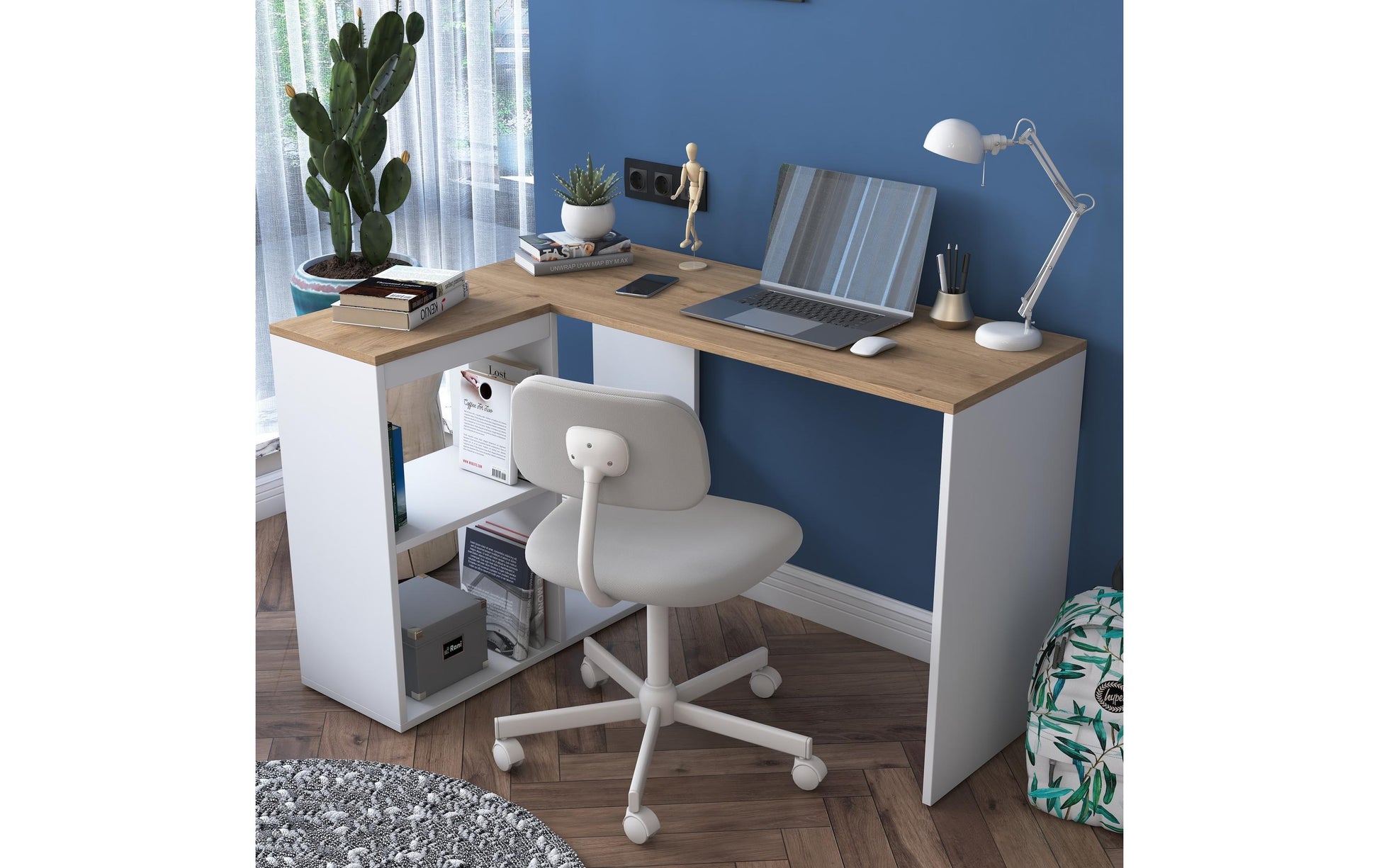 Woody Fashion HA113 – Schreibtisch, 120 × 50 cm, weiss/holz
