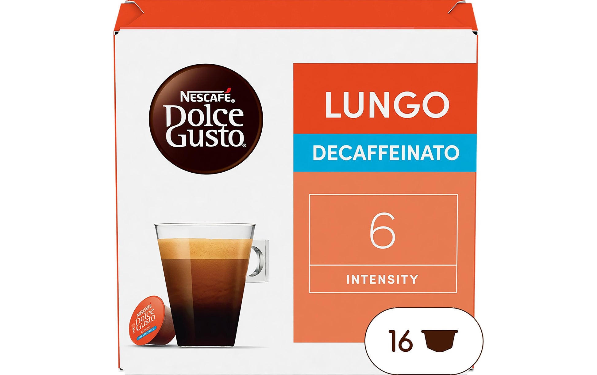 Nescafé Lungo Decaf – Kapseln für Dolce Gusto – entkoffeiniert, 16 Kapseln