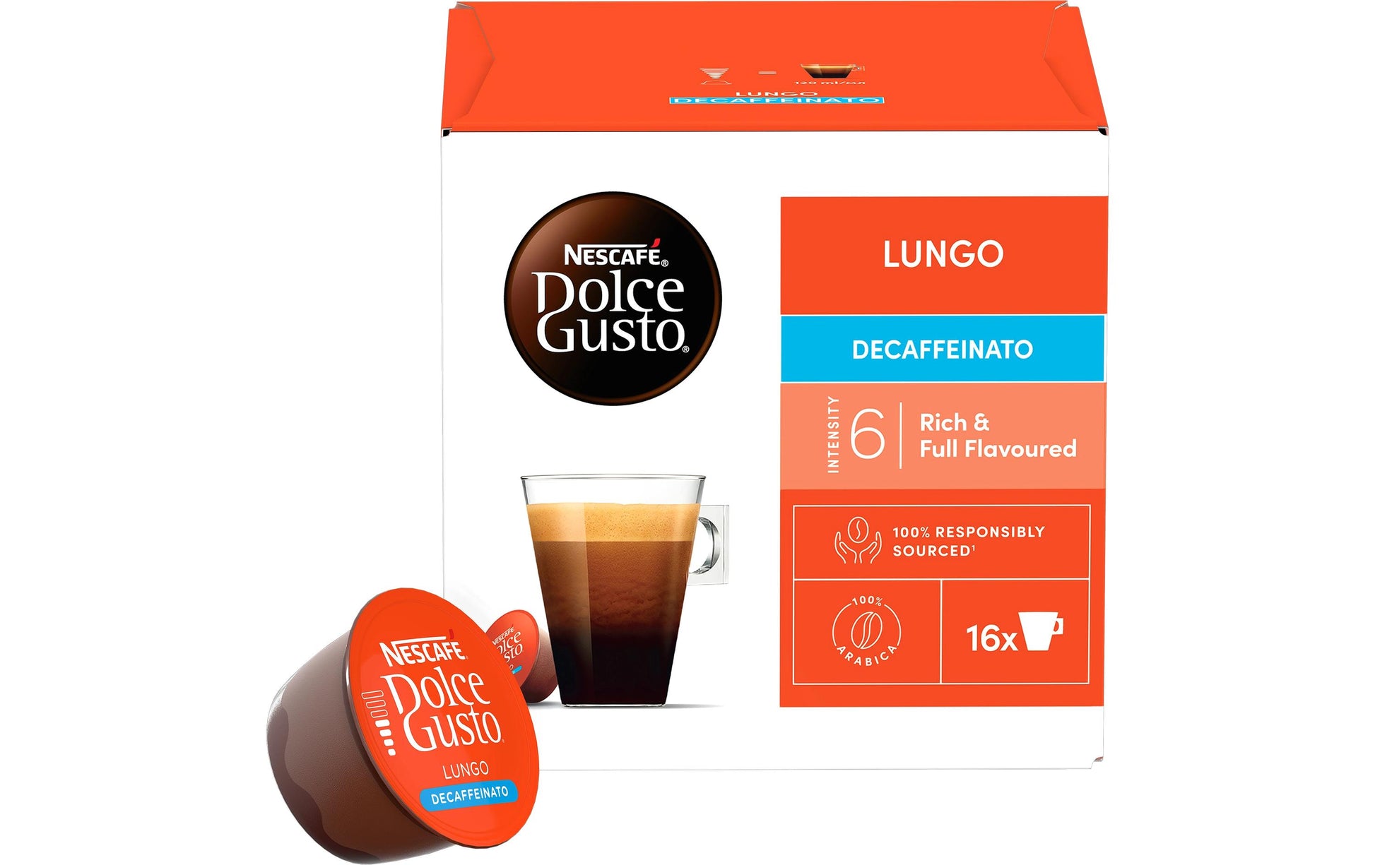 Nescafé Lungo Decaf – Kapseln für Dolce Gusto – entkoffeiniert, 16 Kapseln