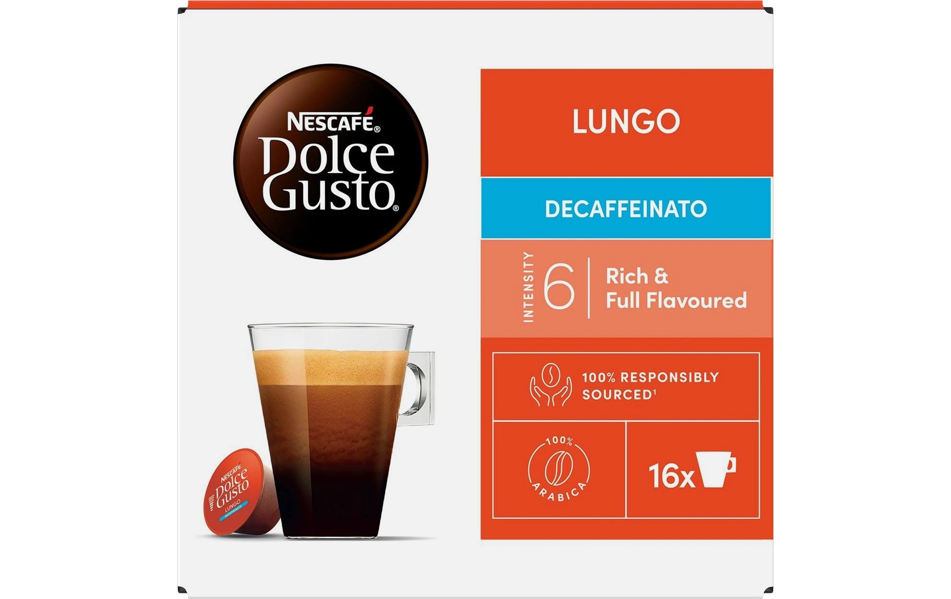Nescafé Lungo Decaf – Kapseln für Dolce Gusto – entkoffeiniert, 16 Kapseln