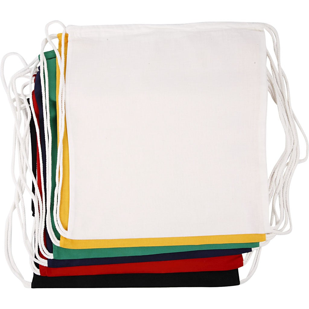Creativ Company Sportrucksack-Set – 6-teilig, mit Tunnelzug, Baumwolle – farbig sortiert