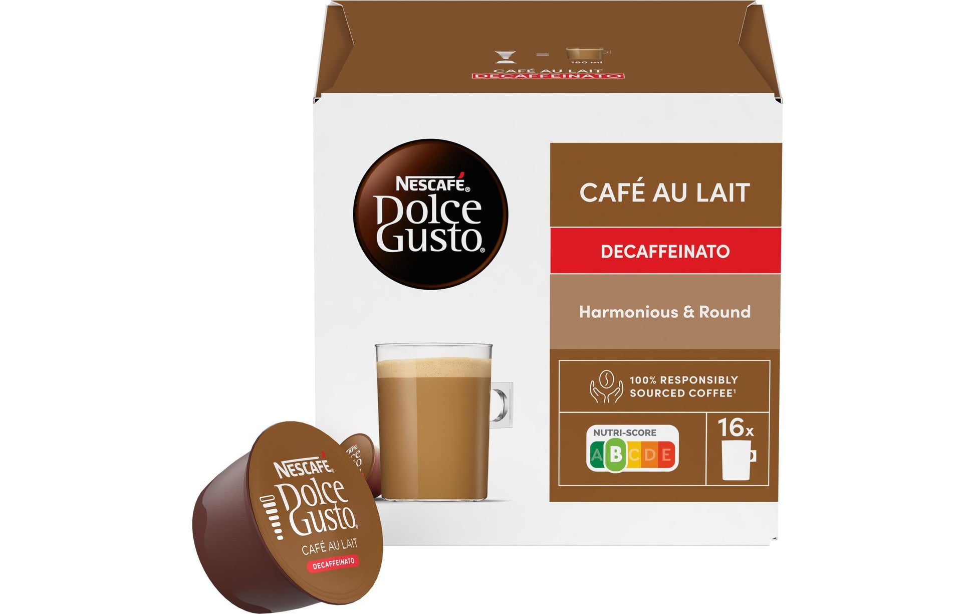 Nescafé Café au lait – Kaffeepads für Dolce Gusto – entkoffeiniert, 16 Pads
