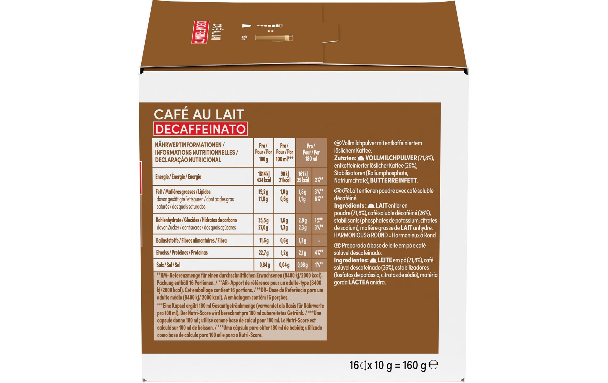 Nescafé Café au lait – Kaffeepads für Dolce Gusto – entkoffeiniert, 16 Pads