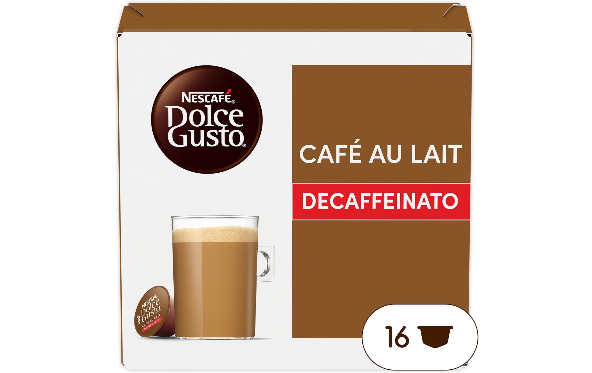 Nescafé Café au lait – Kaffeepads für Dolce Gusto – entkoffeiniert, 16 Pads