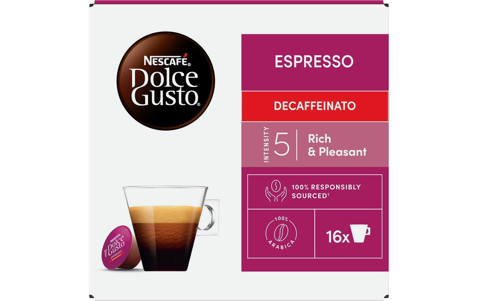 Nescafé Kapseln für Dolce Gusto – Espresso, entkoffeiniert, Intensität 5, 16 Kapseln