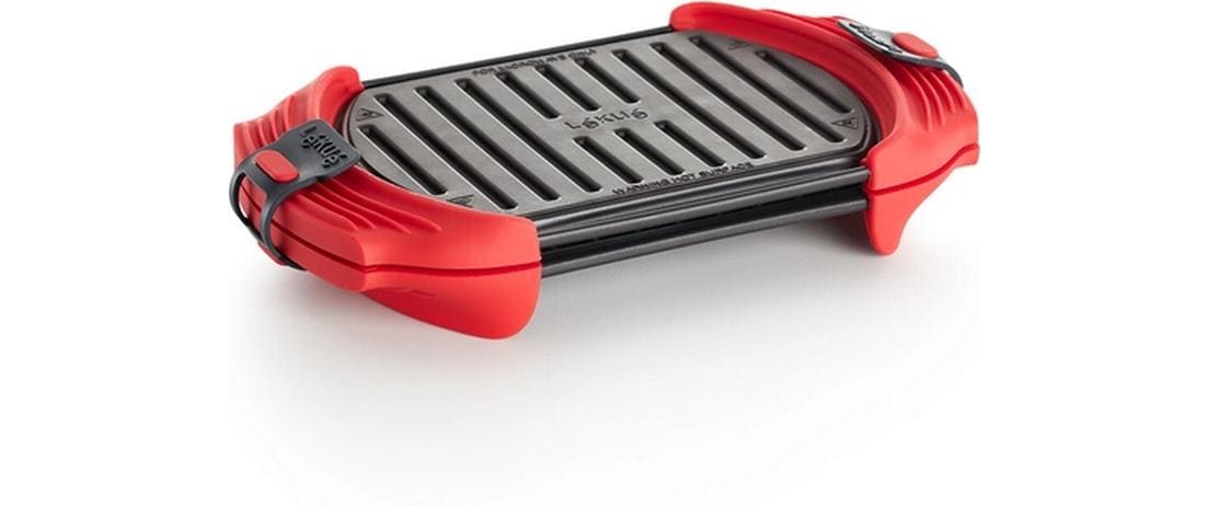 Lékué Mikrowellen-Grill, 14,8 × 25,2 × 5,4 cm, Silikon, mit abnehmbarem Deckel, Rot/Schwarz