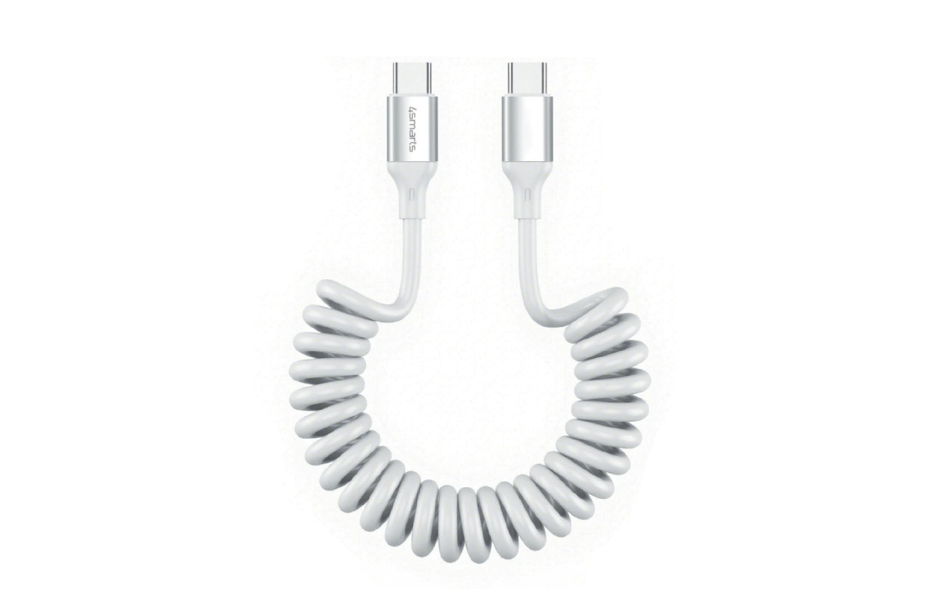4smarts USB-C auf USB-C Kabel – USB 2.0 (480 Mbit/s) – 1,35 m – PD 100 W – Spiralkabel, TPU-Mantel – Weiss