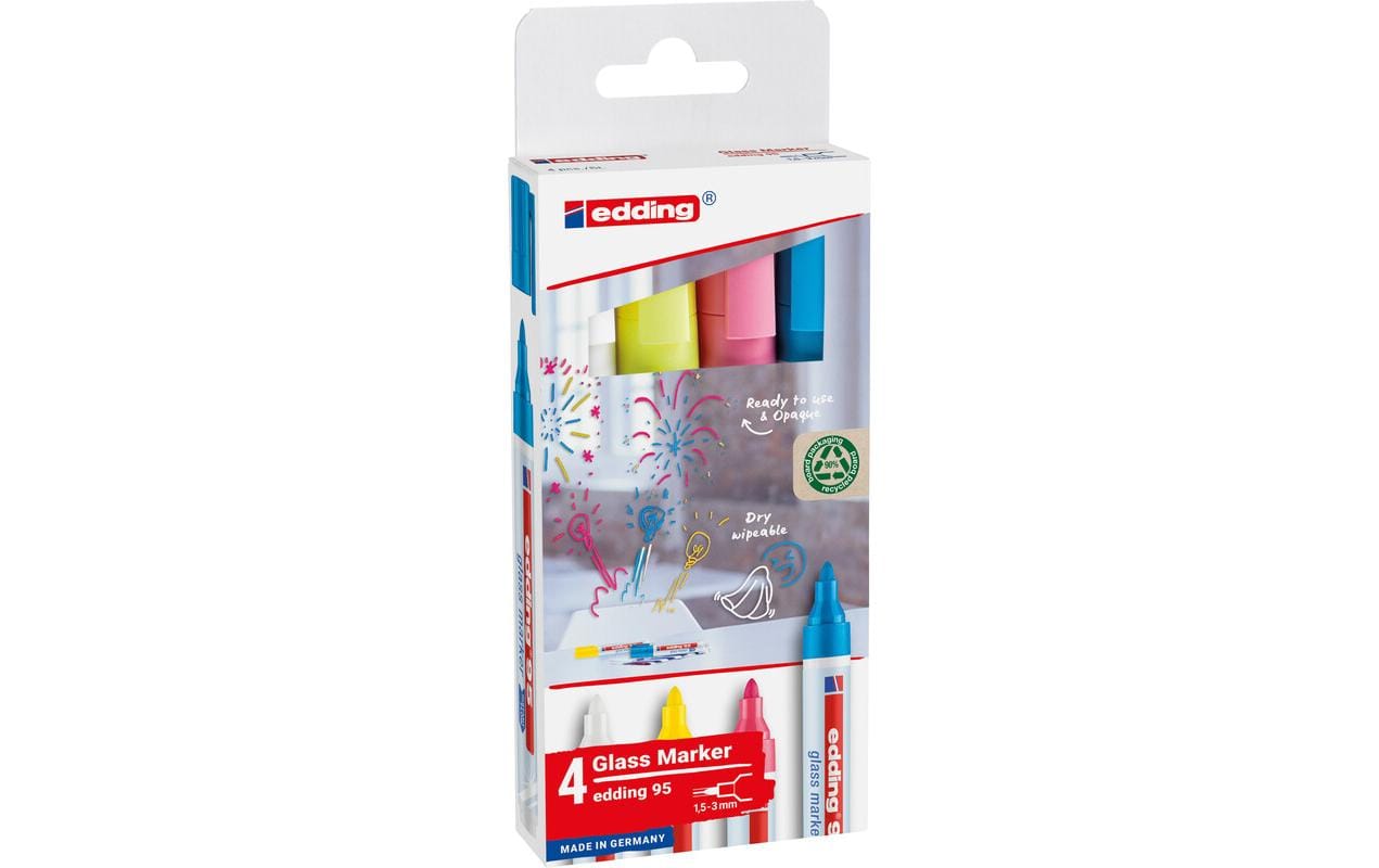 Edding Non-Permanent-Marker Glasboard 95 – Rundspitze 1,5-3 mm – Sortiert – 4er-Set – Trocken abwischbar
