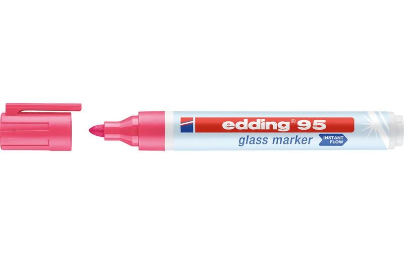 Edding 95 Glasboardmarker – Rundspitze 1,5–3 mm, Schwarz, Hellblau, Orange, Pink, 4 Stk. – für Glas