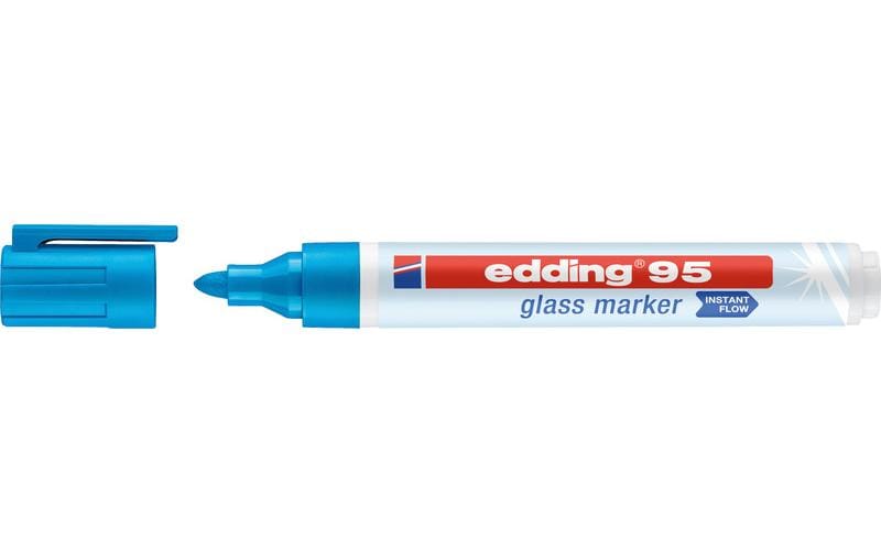Edding 95 Glasboardmarker – Rundspitze 1,5–3 mm, Schwarz, Hellblau, Orange, Pink, 4 Stk. – für Glas