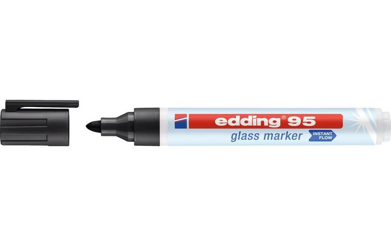 Edding 95 Glasboardmarker – Rundspitze 1,5–3 mm, Schwarz, Hellblau, Orange, Pink, 4 Stk. – für Glas