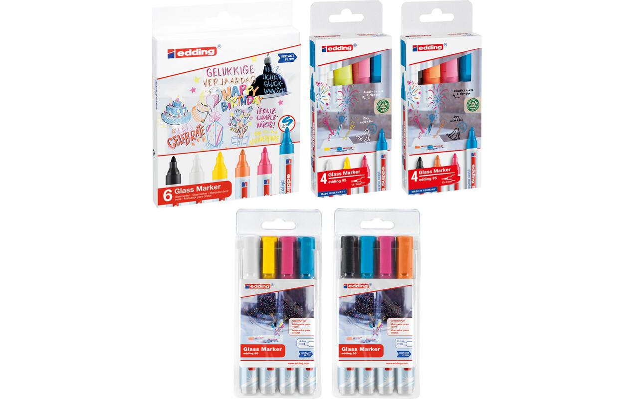 Edding Non-Permanent-Marker Glasboard 95 – Rundspitze 1,5-3 mm – Sortiert – 4er-Set – Trocken abwischbar