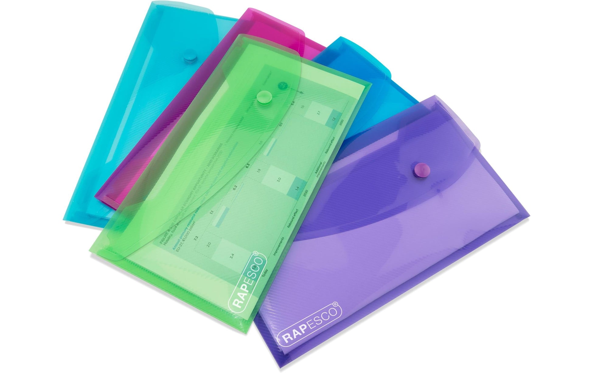 Rapesco Dokumententasche DL, Druckknopf, assortiert – 20 Stück