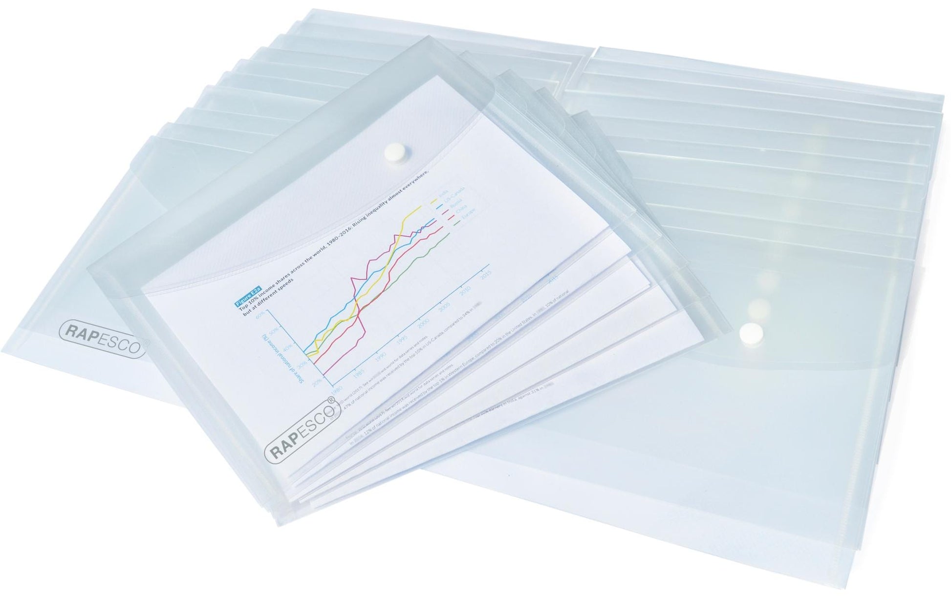 Rapesco Dokumententasche A5, Druckknopf, transparent – 50 Stück