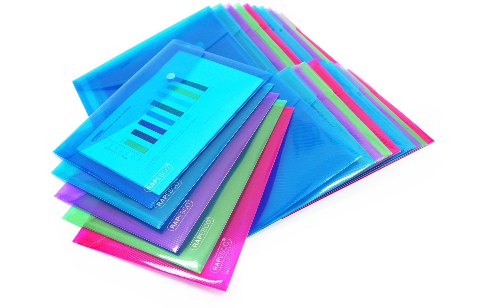 Rapesco Dokumententasche A5, Druckknopf, transparent, assortiert – 50 Stück