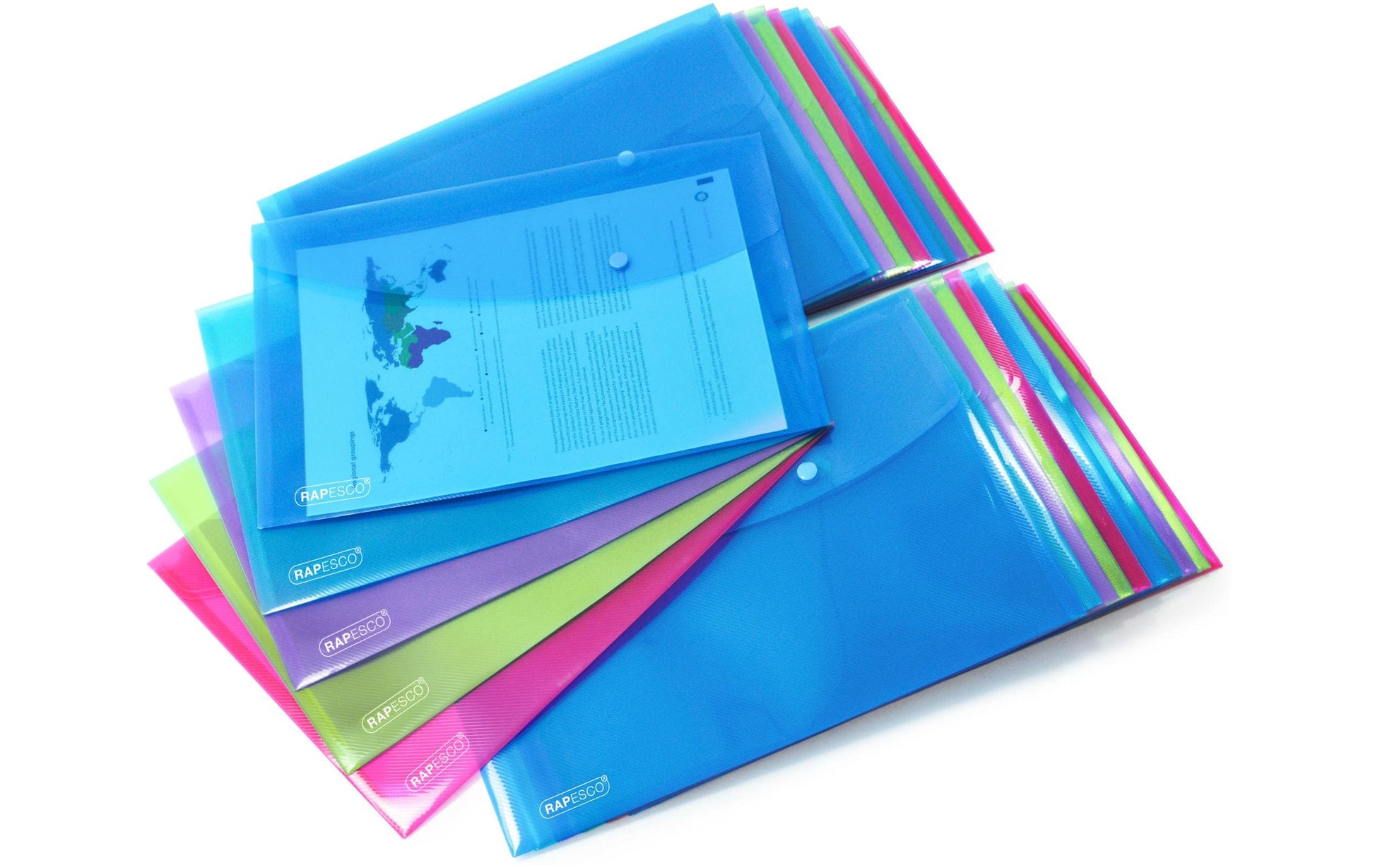 Rapesco Dokumententasche A4+, Druckknopf, assortiert, transparent – 40 Stück