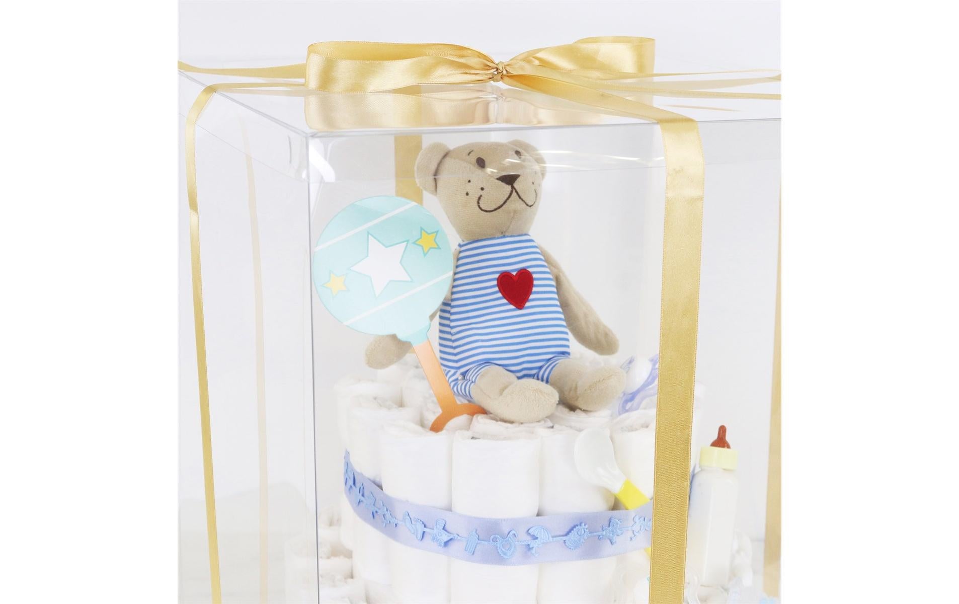 PME Tortenbox – mit goldenem Satinband – Transparent – 15 × 15 × 18 cm – Kunststoff (PET)