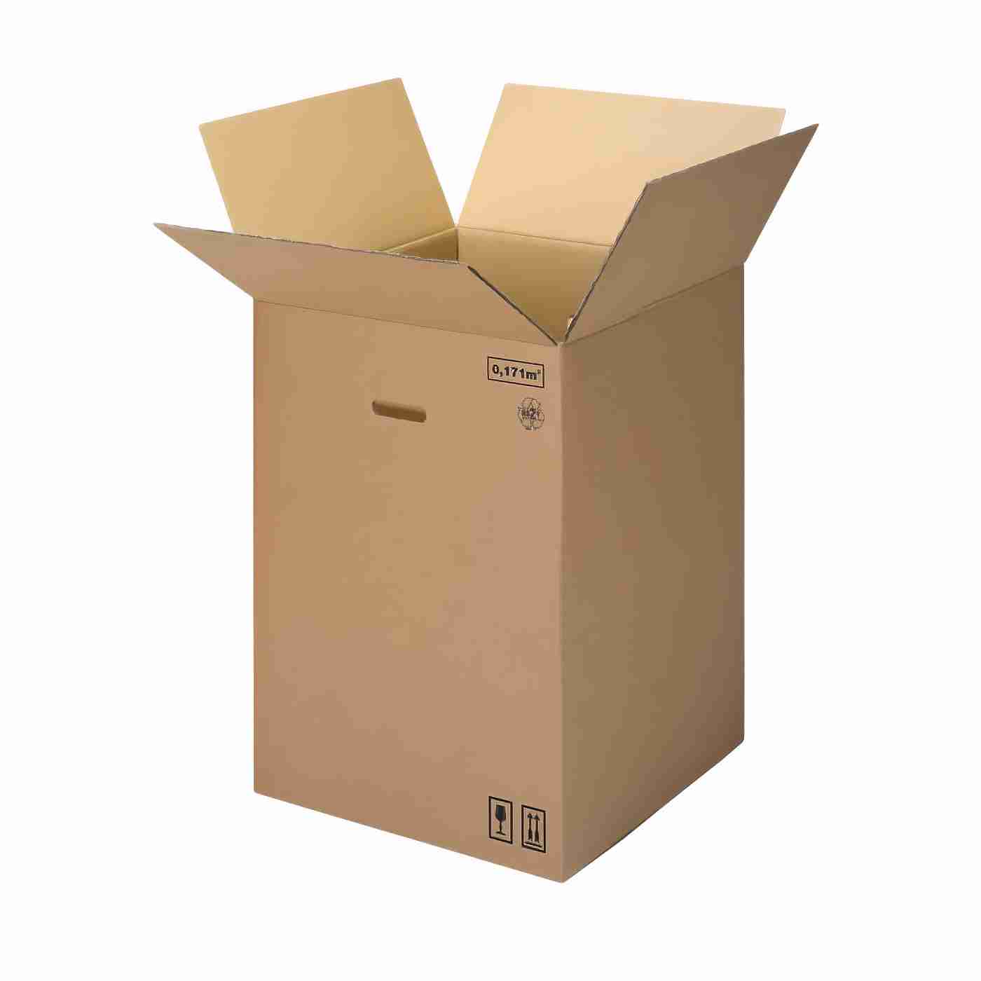 Model Versandverpackung – 488 × 488 × 674 mm, braun, Wellkarton, mit Grifflöchern, selbstklebend – 1 Stk., ab 10 Stk.