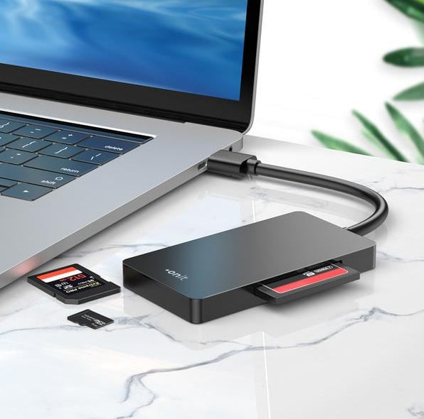 ONIT USB-Kartenleser USB-A – CF, microSD, SD – USB 3.2 Gen 1 (5 Gbit/s) – Schwarz