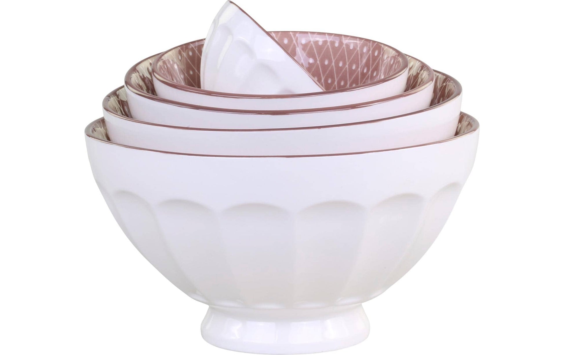 Chic Antique Schüsselset Arés – 5-teiliges Set, Ø 14,5 cm, Porzellan, Weiss/Rosa, spülmaschinenfest