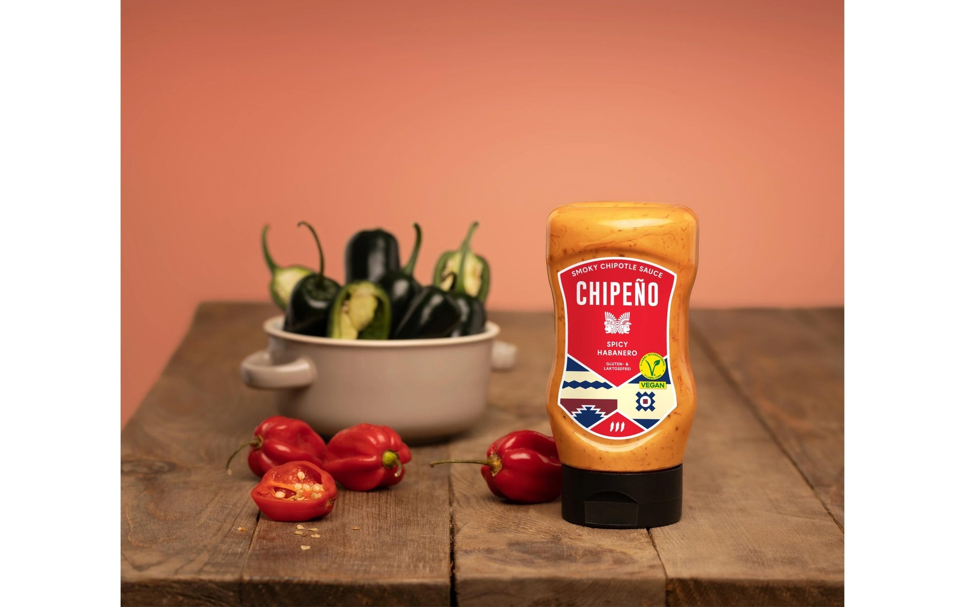 Chipeno Chilisauce Habanero, rauchig, scharf, vegan – 300 ml