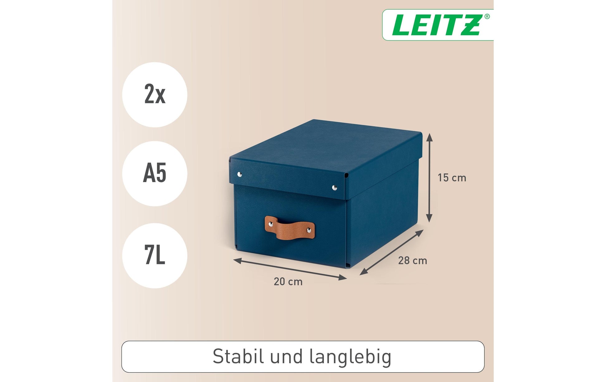 Leitz Aufbewahrungsbox Puro klein – Karton, Nachtblau, 20 × 15 × 26 cm – 2er-Pack