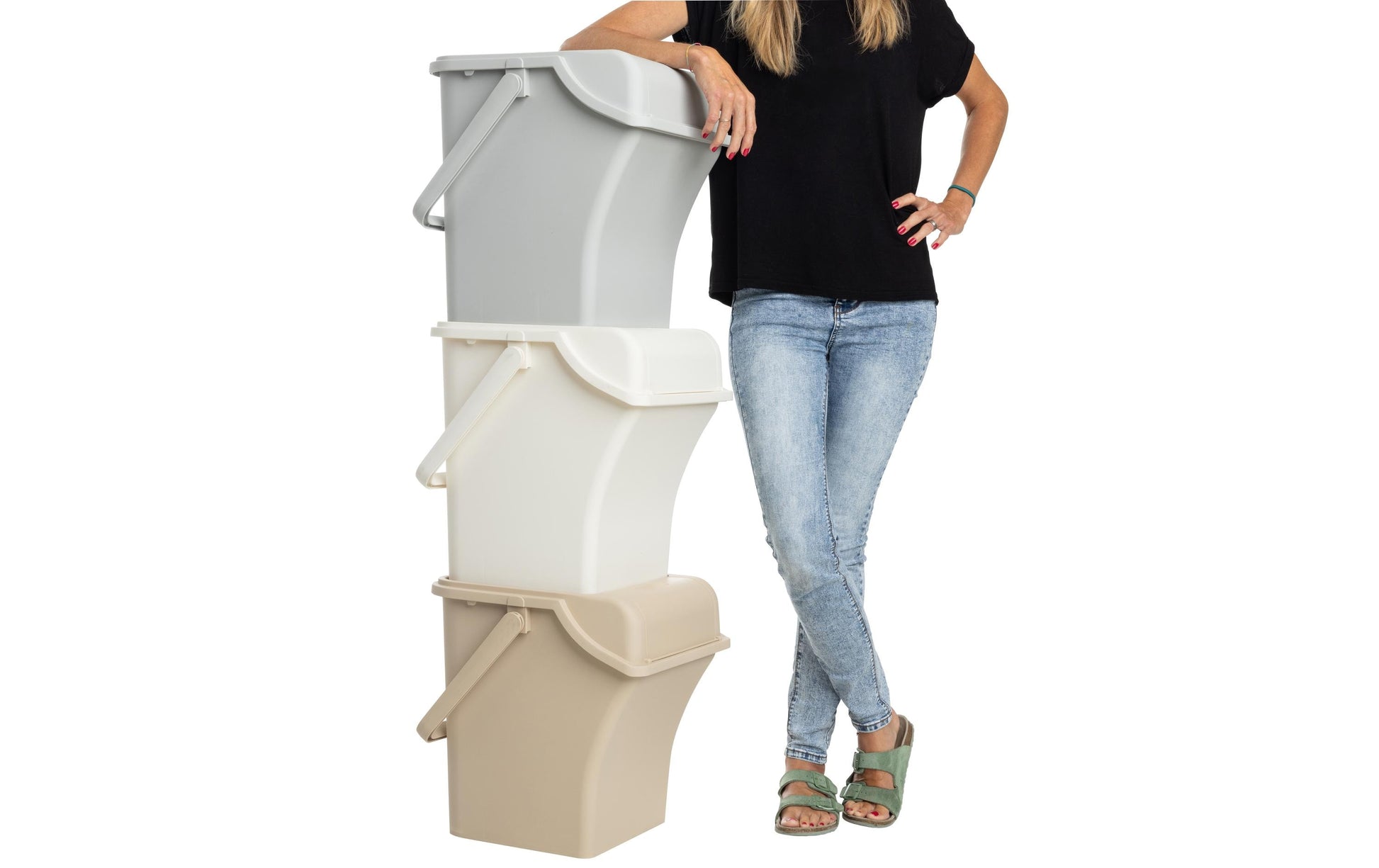 Cocon Recyclingbox – 3×45 l – Kunststoff (PP), rechteckig – Elfenbein – 3-fach