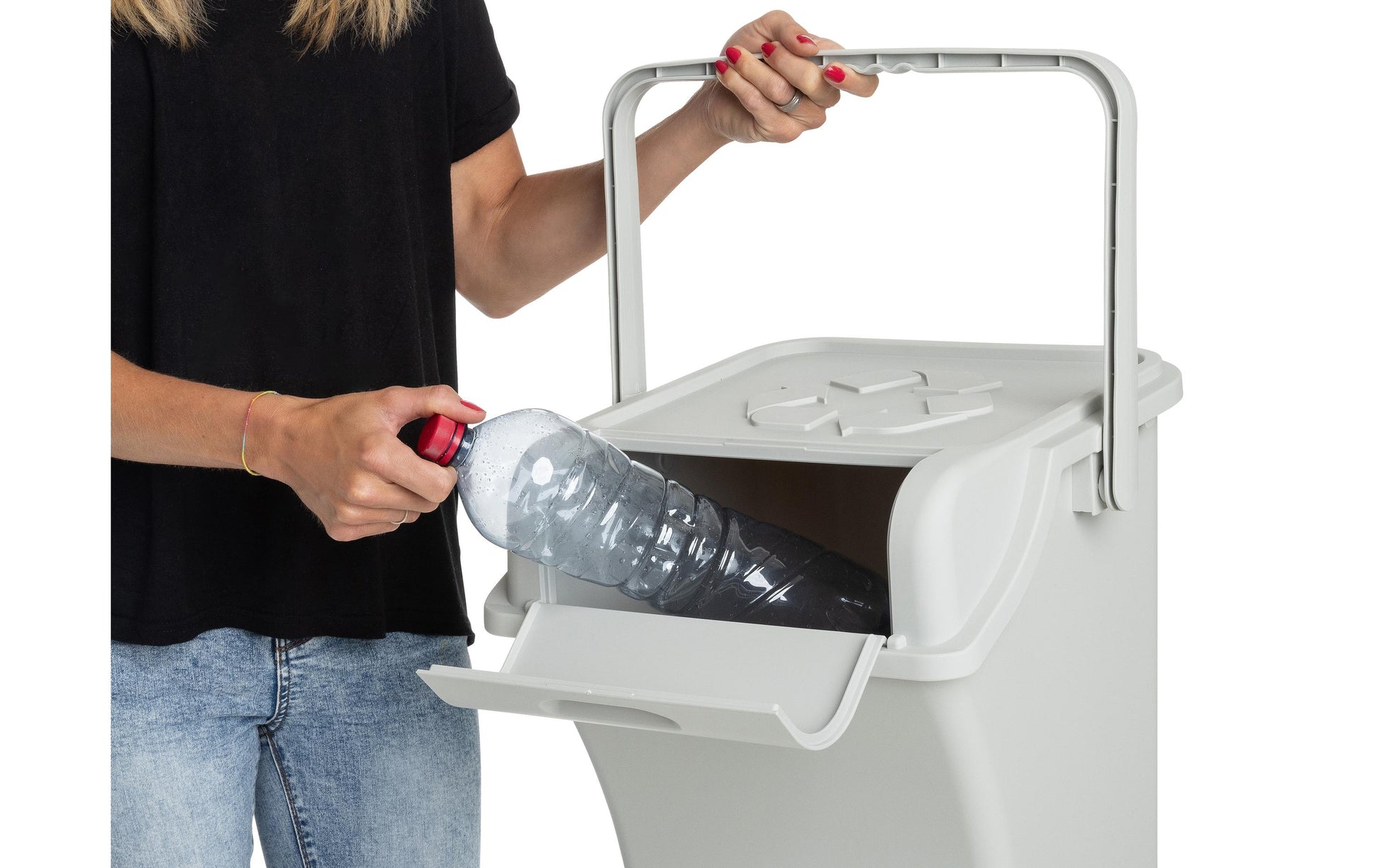 Cocon Recyclingbox – 3×45 l – Kunststoff (PP), rechteckig – Elfenbein – 3-fach