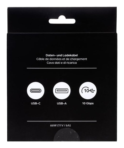 ONIT USB-A auf USB-C Kabel – USB 3.2 Gen 2 (10 Gbit/s) – 2 m – PD 66 W – Textilmantel – Schwarz/Grau