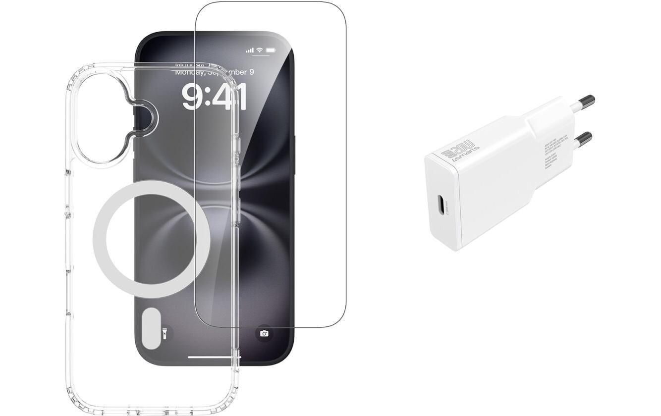 4smarts 3in1 Set – Spezial-Zubehör – MagSafe, kabelloses Laden – für iPhone 17 – 3er Pack – Transparent/Weiss