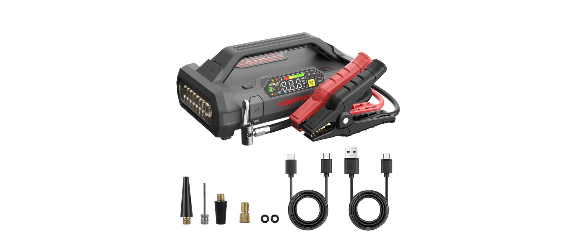 Lokithor Starthilfegerät mit Kompressor, 12 V, 1500 A, 74,37 Wh, 150 psi, 1× USB-C