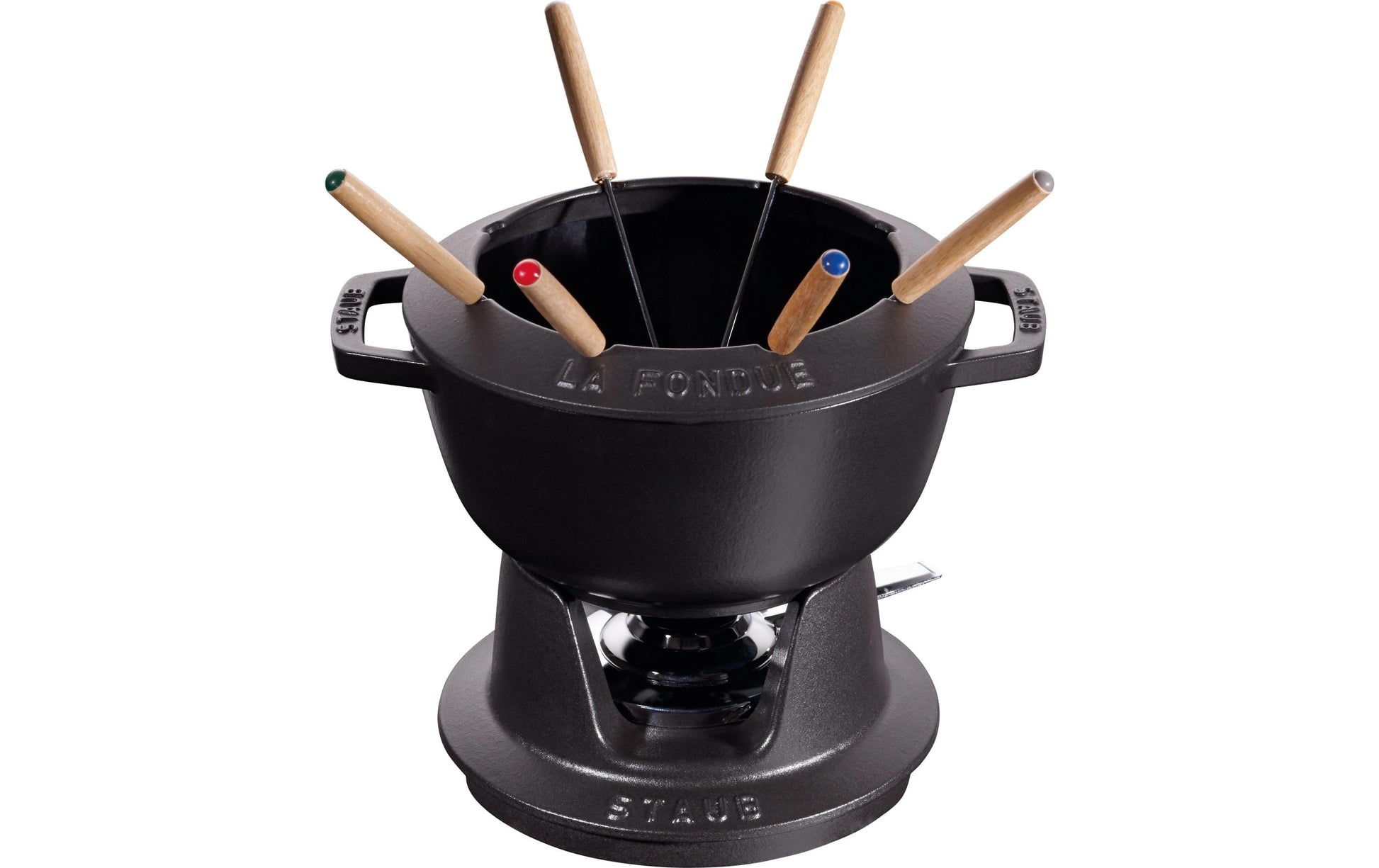 Staub Fondue-Set – Ø 20 cm, Gusseisen, für Käsefondue, Teelichter, Schwarz, 6 Pers., 5 Teile