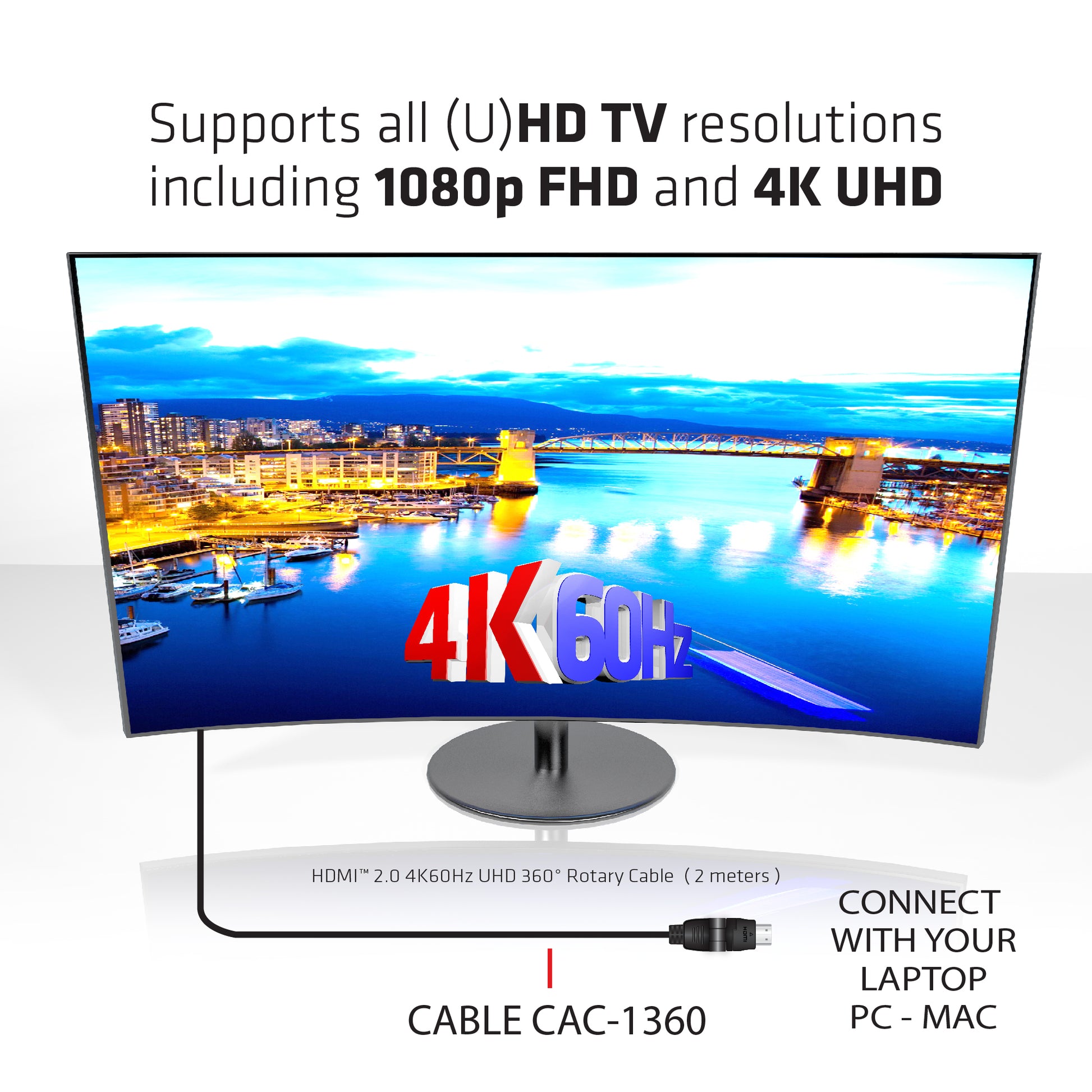 CLUB3D Club 3D HDMI Kabel HDMI 2.0 4K 60 Hz – 2 m – ARC, Ethernet