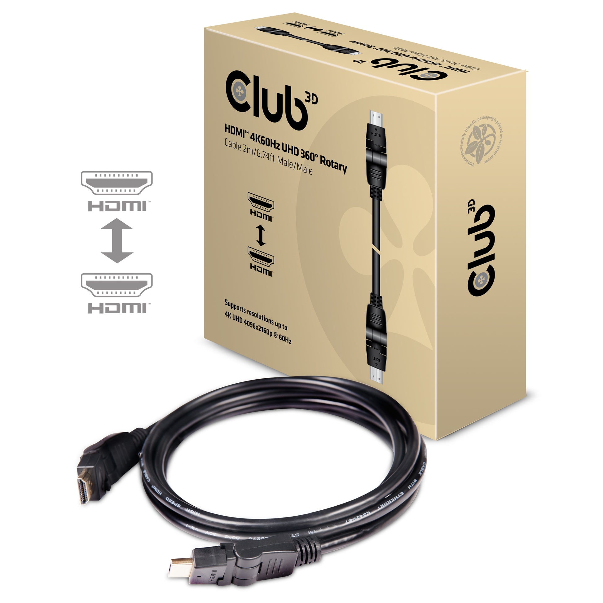 CLUB3D Club 3D HDMI Kabel HDMI 2.0 4K 60 Hz – 2 m – ARC, Ethernet
