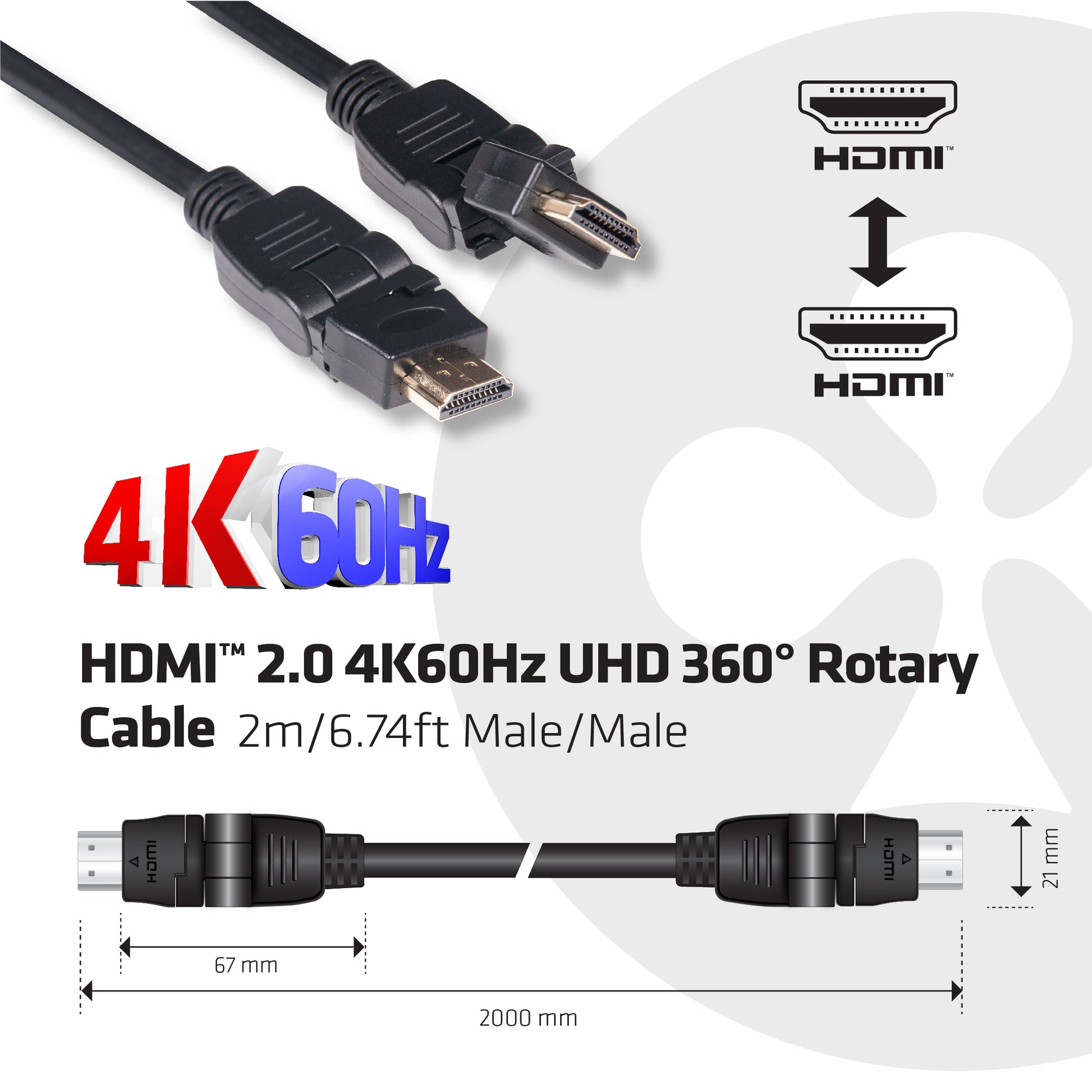 CLUB3D Club 3D HDMI Kabel HDMI 2.0 4K 60 Hz – 2 m – ARC, Ethernet