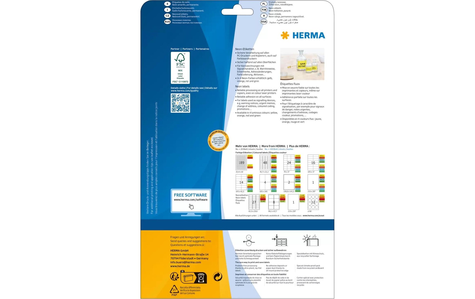 HERMA Schuletiketten – Motiv Neongelb – 210 × 297 mm, 20 Stk, 20 Bogen, Papier, permanent haftend