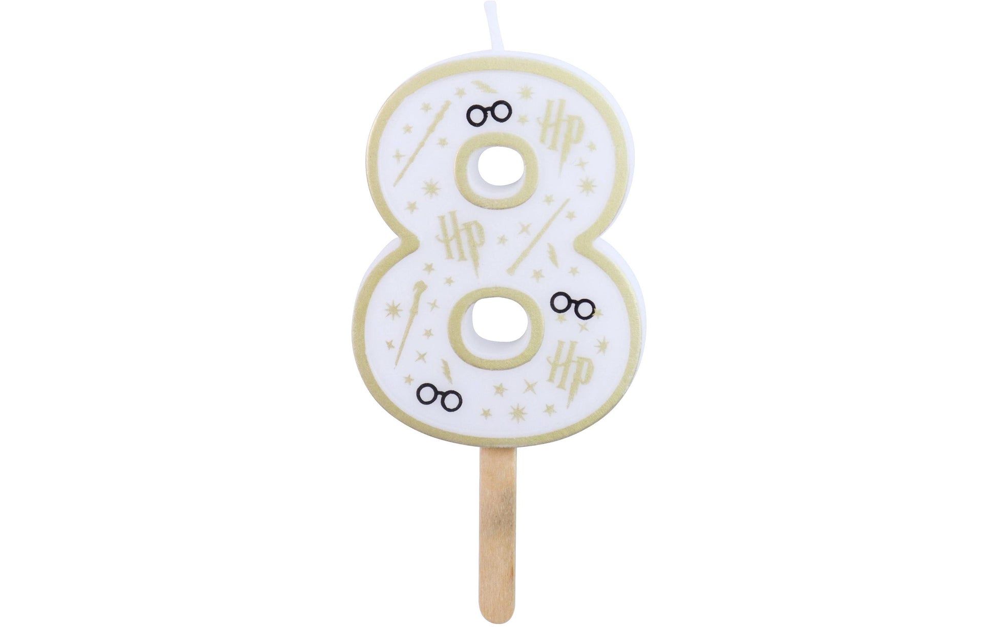 PME Geburtstagskerze Harry Potter Zahl 8 – Weiss/Gold – 5 × 7 cm – 1 Stk