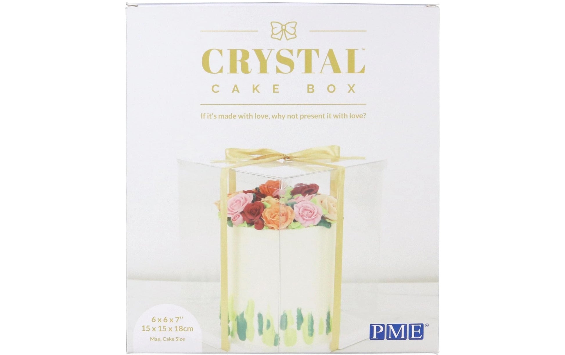 PME Tortenbox – mit goldenem Satinband – Transparent – 15 × 15 × 18 cm – Kunststoff (PET)