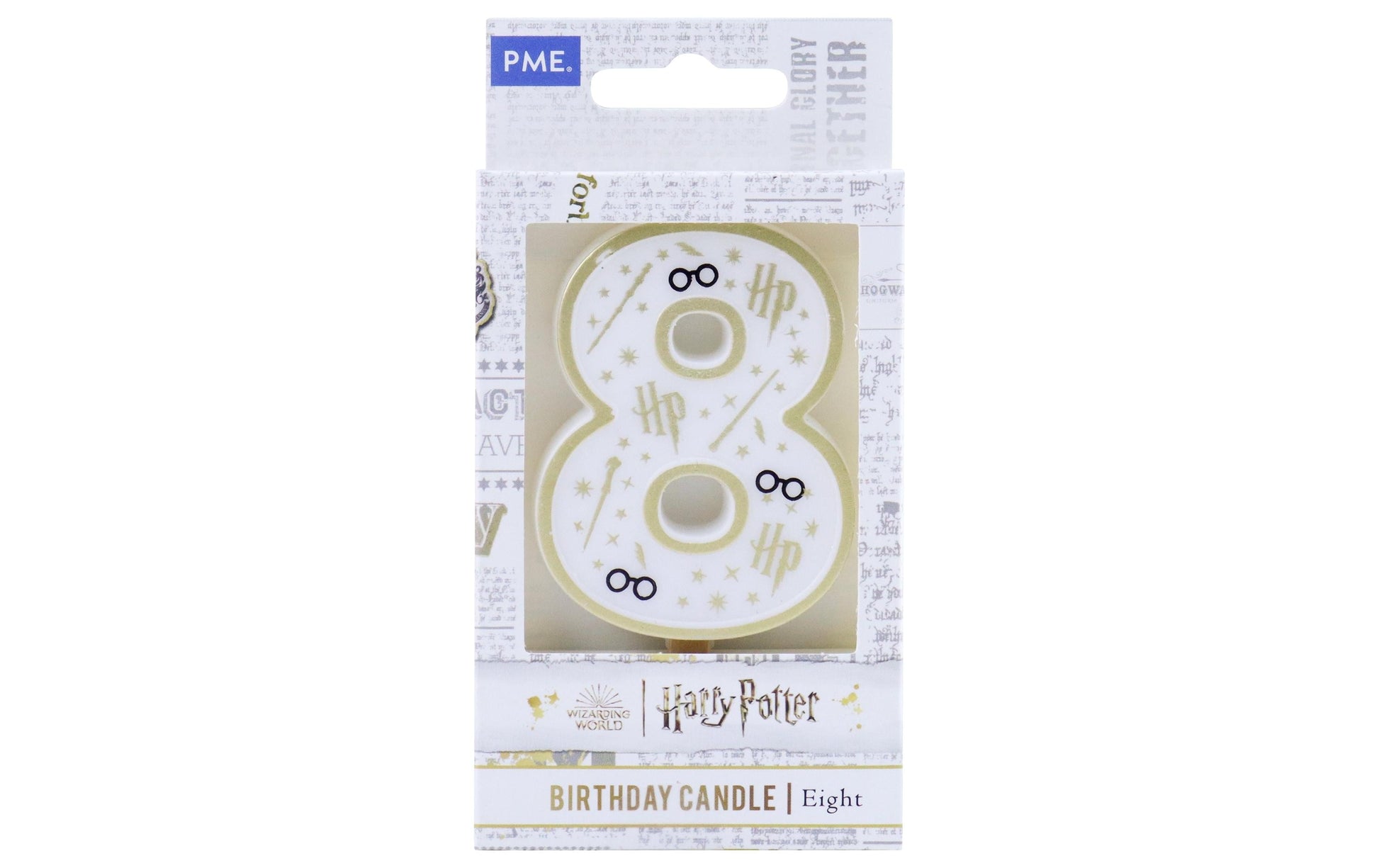 PME Geburtstagskerze Harry Potter Zahl 8 – Weiss/Gold – 5 × 7 cm – 1 Stk