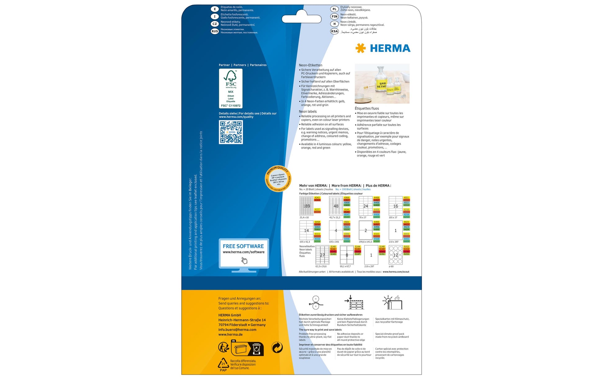 HERMA Schuletiketten – Motiv Neongelb – 210 × 297 mm, 20 Stk, 20 Bogen, Papier, permanent haftend