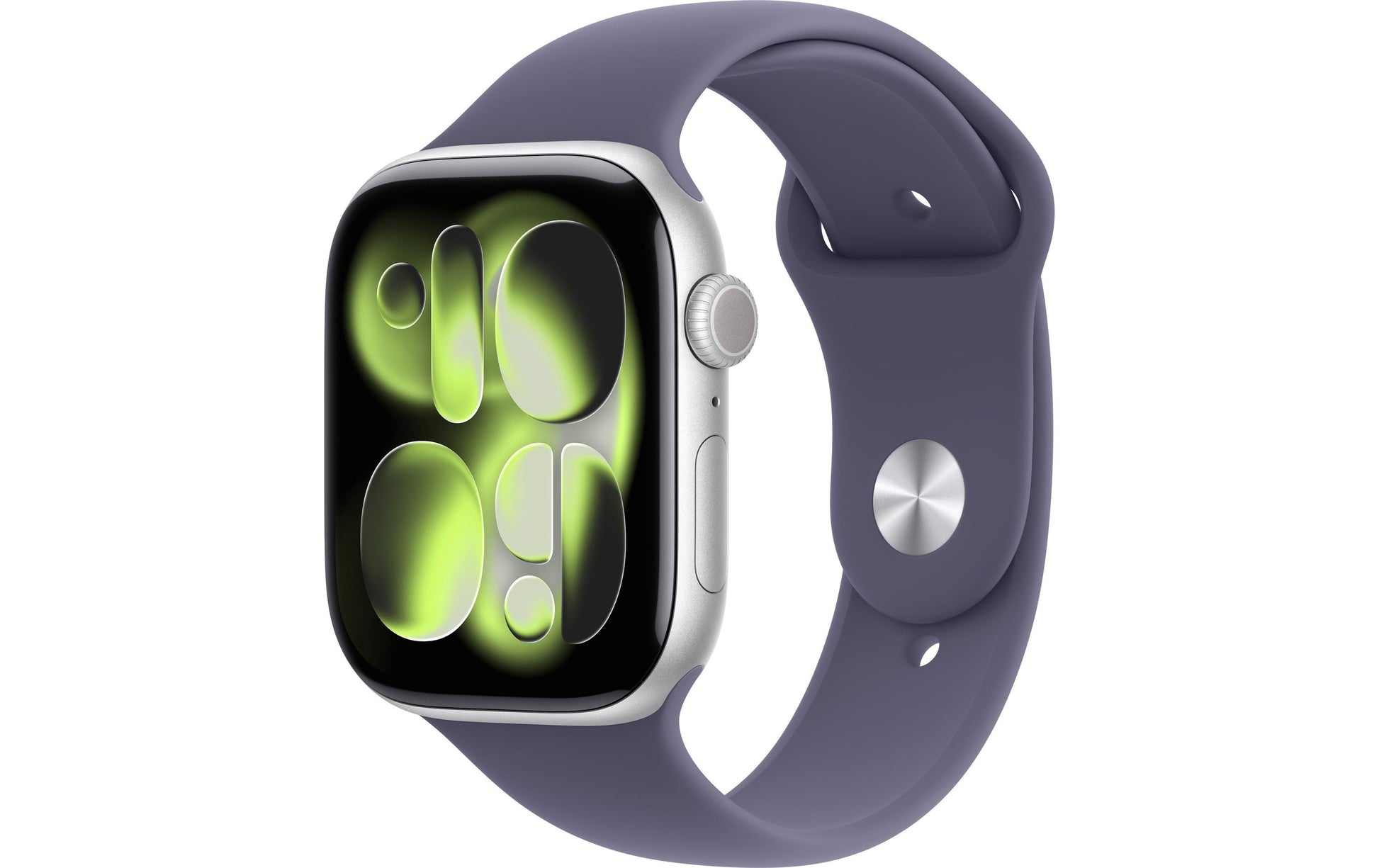 Apple Watch S11 – Smartwatch – 46 mm, GPS, OLED, 50 m, Silber, Purple Fog Sportband (S/M)