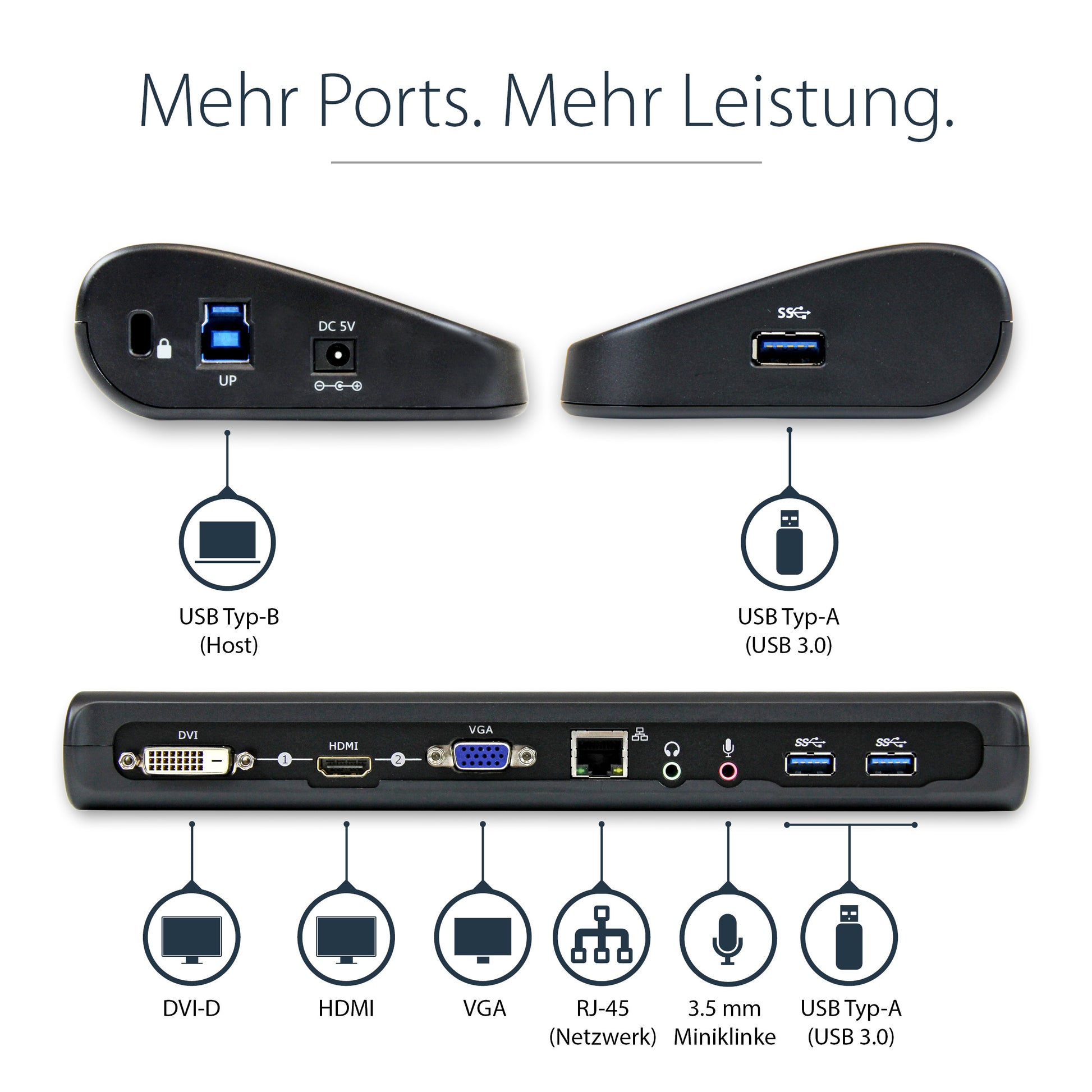 StarTech.com Dockingstation – USB-A, HDMI/VGA/DVI, GbE, 3,5 mm Audio, für Windows/Mac