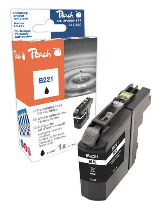 Peach LC-221 Schwarz Tintenpatrone (Kompatibel) – 290 Seiten – für Brother MFC-J480DW/680DW/880DW